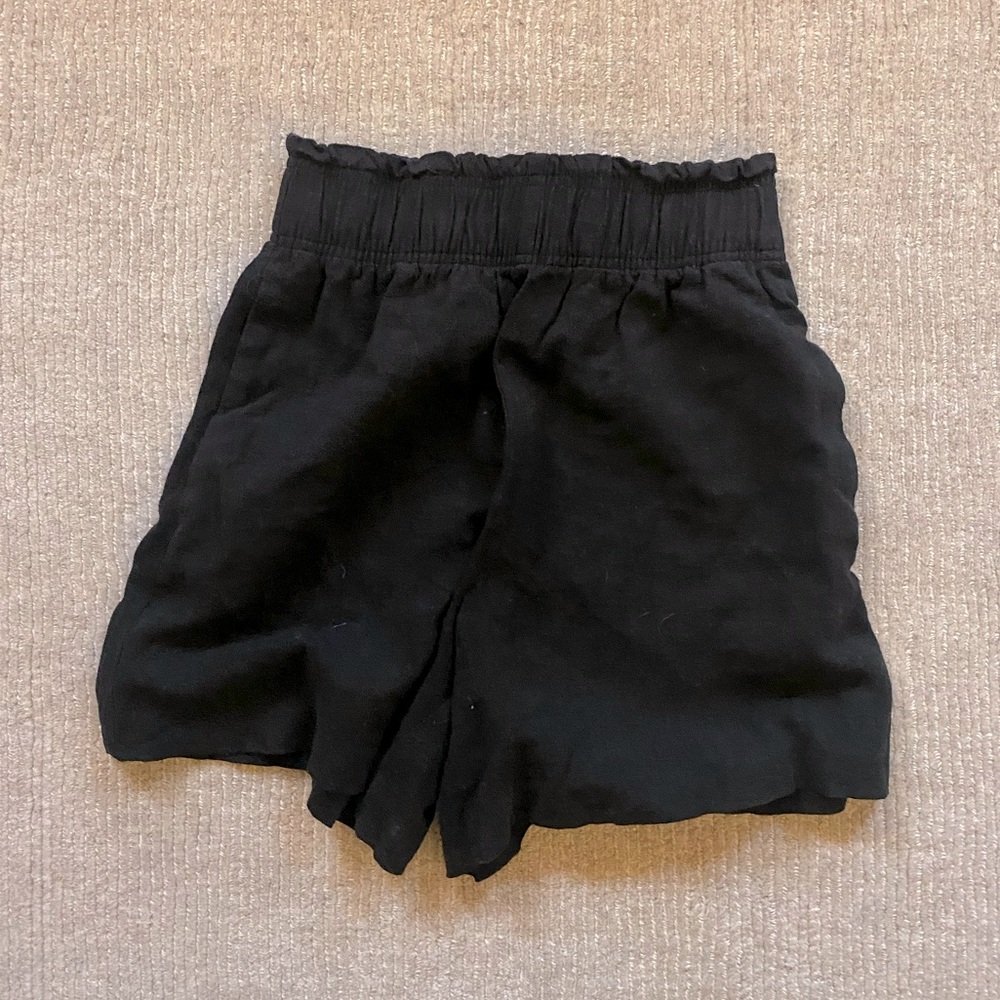 H&M Black Linen-Blend Shorts High Waist Pockets Loose & Easy XS S summer